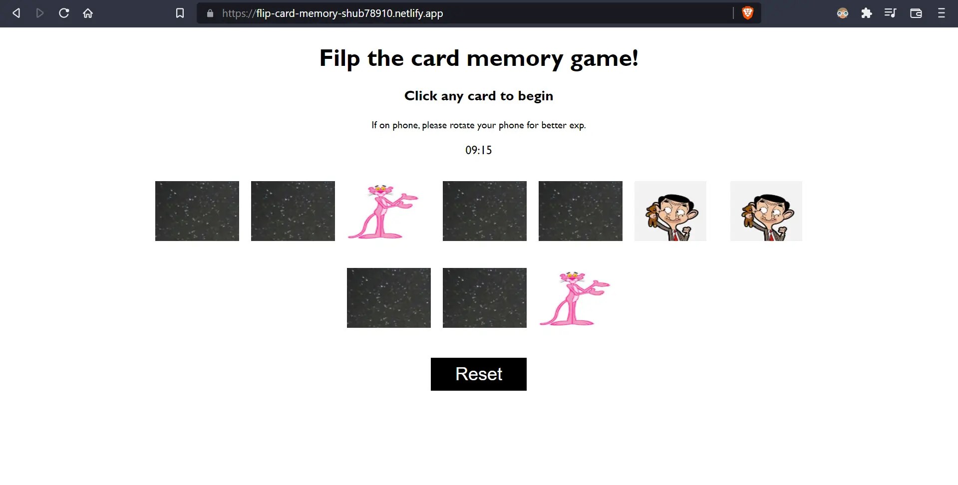 Flip the card memory game